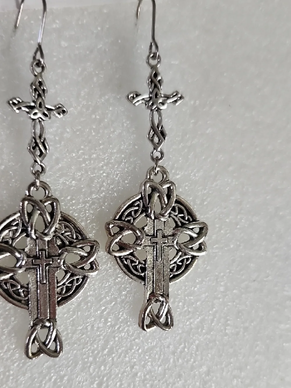Hand Crafted Silver Celtic Knot Cross Drop Earrings